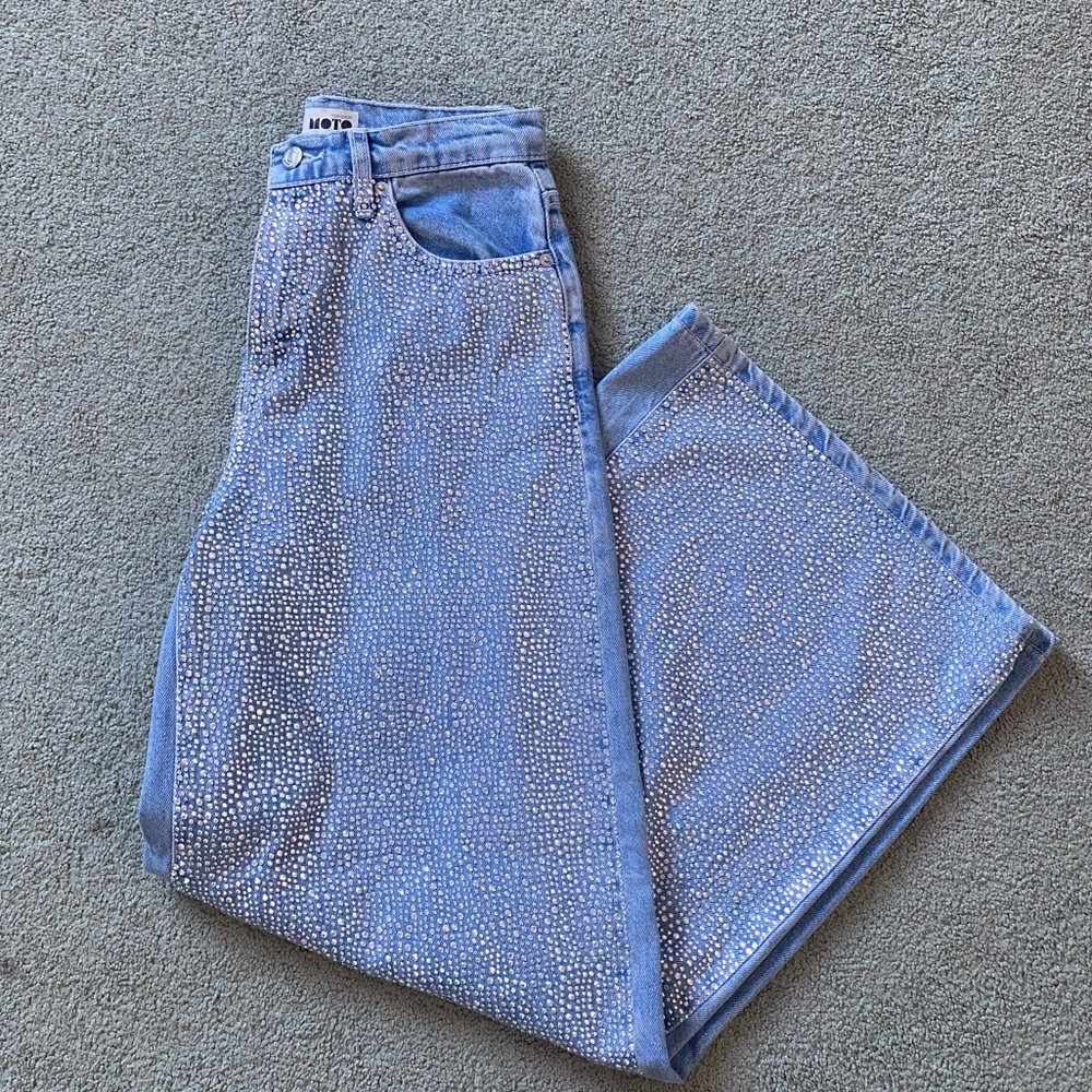 Topshop wide leg MOTO sequin rhinestone Jean